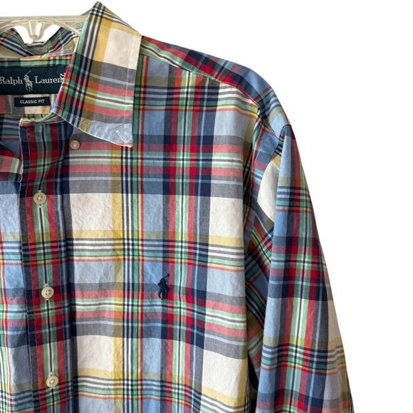 Ralph Lauren Mens Classic Fit Plaid Button-Down Shirt Multicolor Long Sleeve XL - Picture 3 of 5